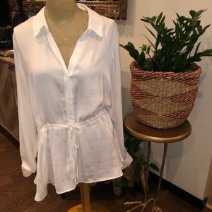 Simply Vera Silky Button Down Tie Waist Tunic